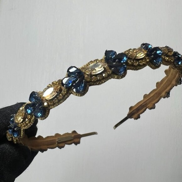 NEW Deepa Gurnani $750 Handmade Elegant Gold and Blue Headband Say Hello To Our Rei Headband✨ #DeepaGurnani  main image 4